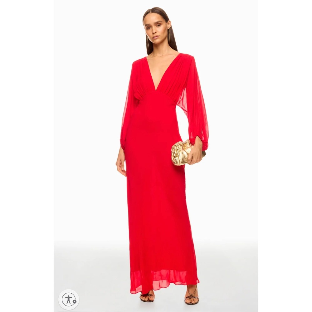 SHONA JOY Amina Plunge Balloon Sleeve Maxi Dress *READ* V Neck Sheer Sz 10‎